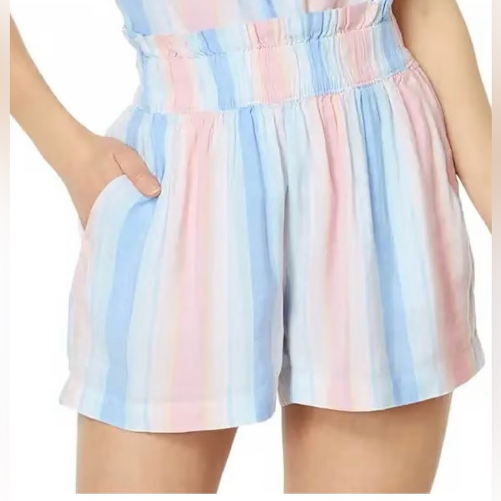 Southern Tide Emmie Stripe Boat Blue Elastic Paper bag waist Pastels linen M